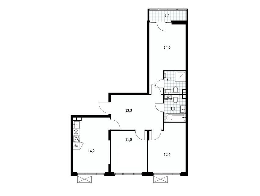 Продаётся 3-комнатная квартира, 74.6 м²