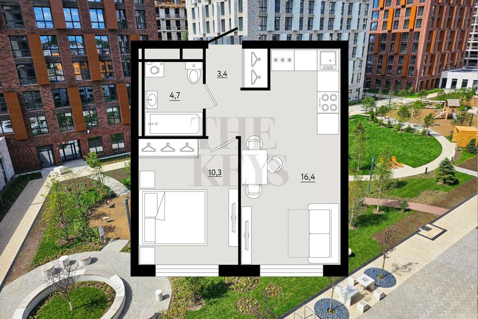 Продаётся 1-комнатная квартира, 34.89 м²