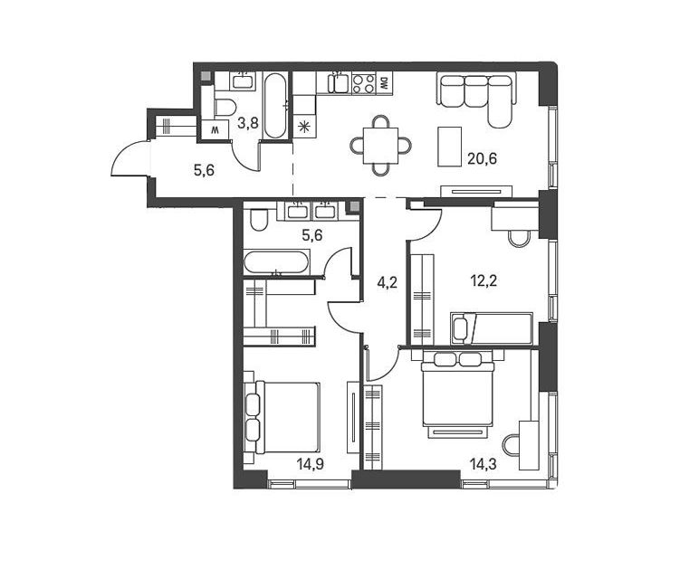 Продаётся 3-комнатная квартира, 81.2 м²