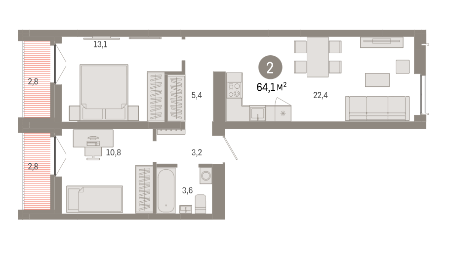 Продаётся 2-комнатная квартира, 64 м²
