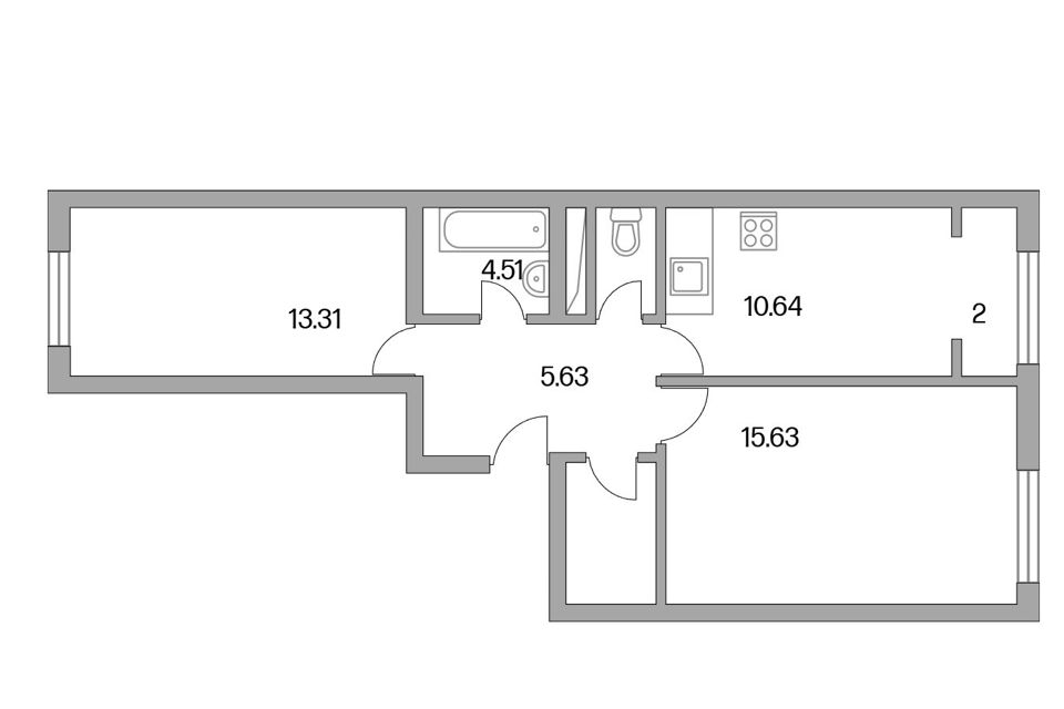 Продаётся 2-комнатная квартира, 54.6 м²