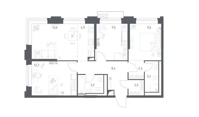 Продаётся 3-комнатная квартира, 70.4 м²