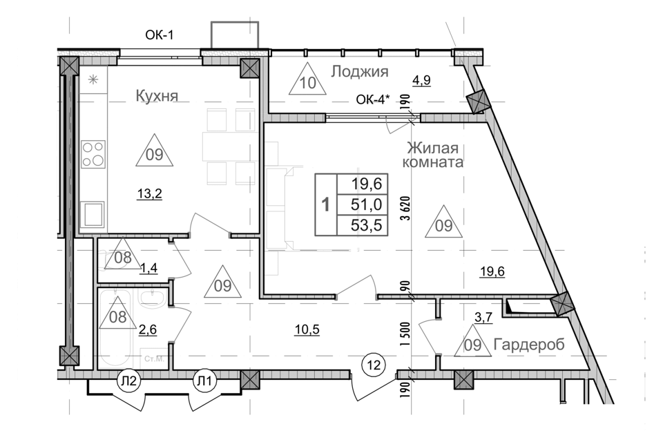 Продаётся 1-комнатная квартира, 50.6 м²