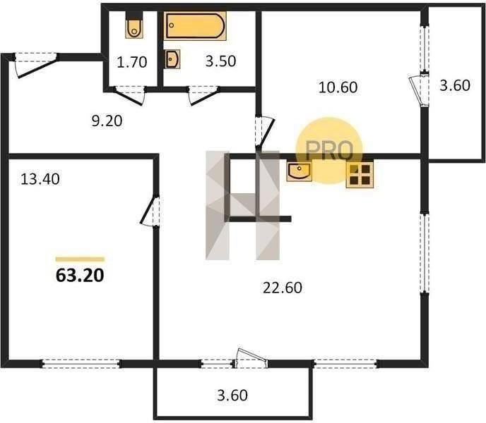 Продаётся 2-комнатная квартира, 64 м²