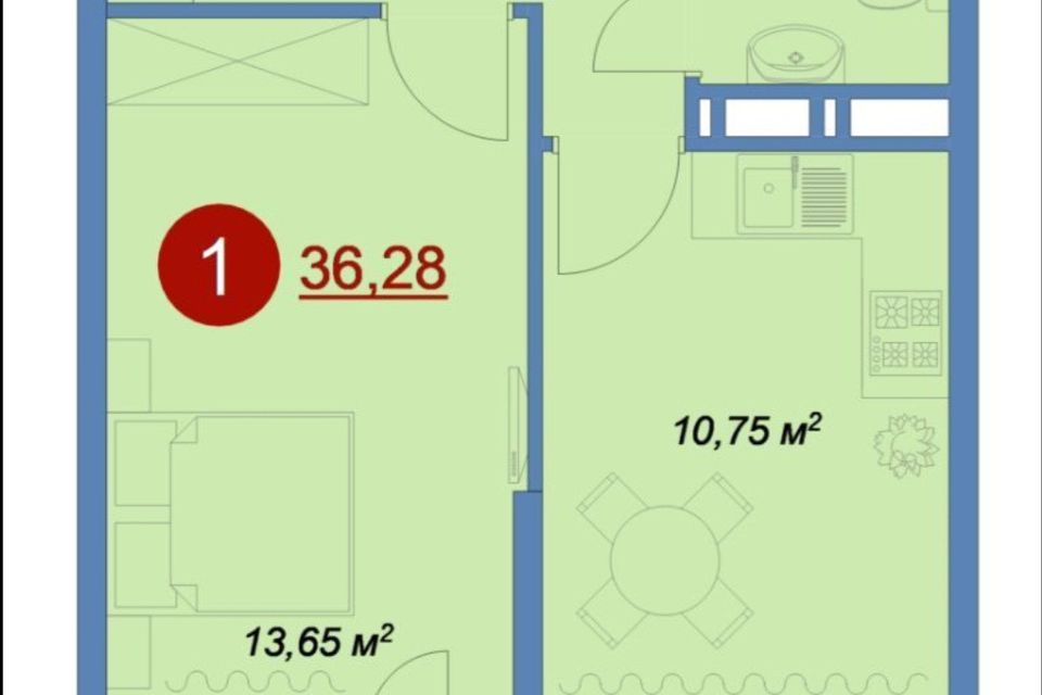 Продаётся 1-комнатная квартира, 36.28 м²