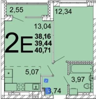 Продаётся 1-комнатная квартира, 38.1 м²
