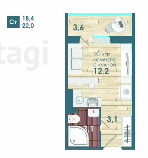 Продаётся студия, 18 м²