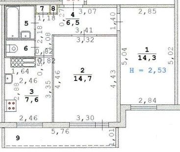Продаётся 2-комнатная квартира, 47.4 м²