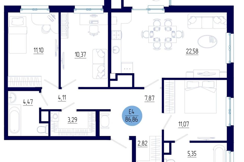 Продаётся 3-комнатная квартира, 87 м²