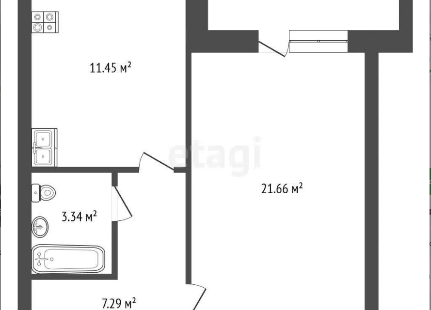 Продаётся 1-комнатная квартира, 49 м²