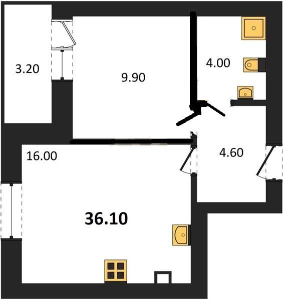 Продаётся 1-комнатная квартира, 36.1 м²