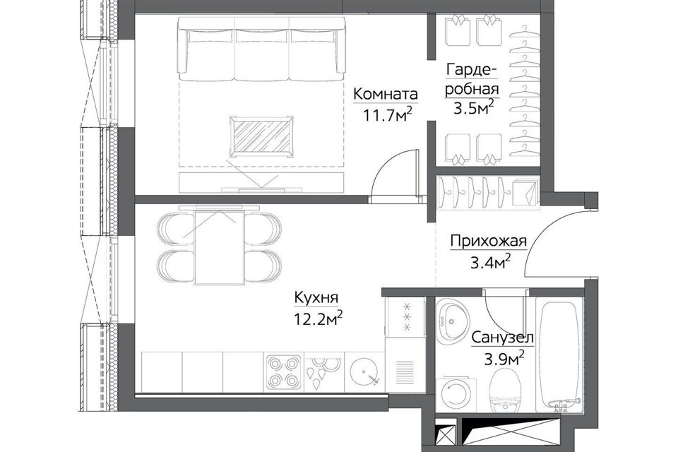 Продаётся 1-комнатная квартира, 34.6 м²