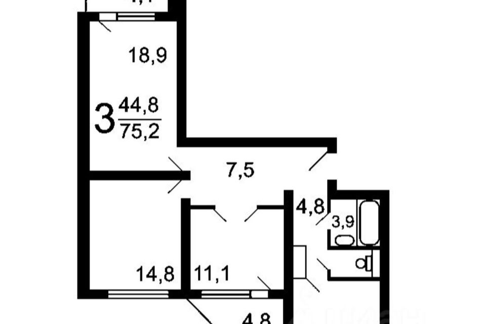 Продаётся 3-комнатная квартира, 72.1 м²