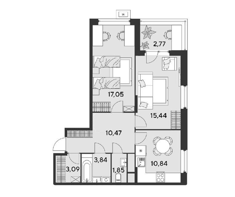 Продаётся 2-комнатная квартира, 65.35 м²