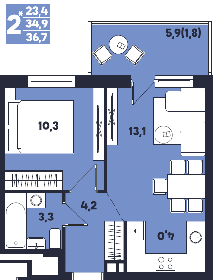 Продаётся 2-комнатная квартира, 36.6 м²