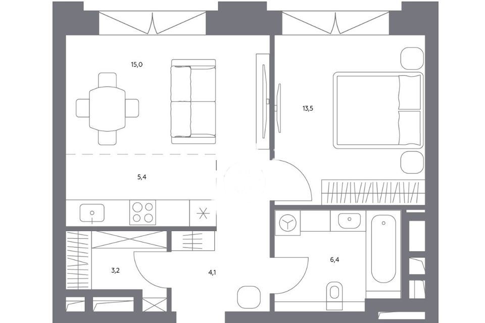 Продаётся 1-комнатная квартира, 47.6 м²