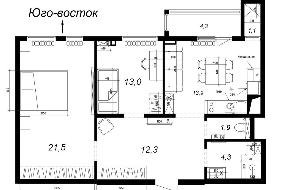 Продаётся 2-комнатная квартира, 65.8 м²