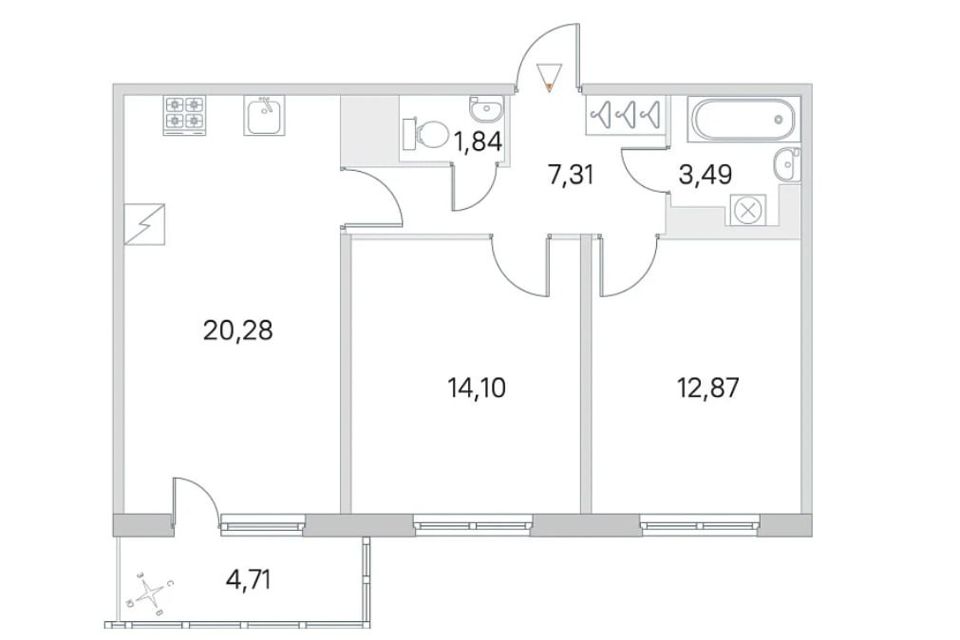 Продаётся 2-комнатная квартира, 64.6 м²