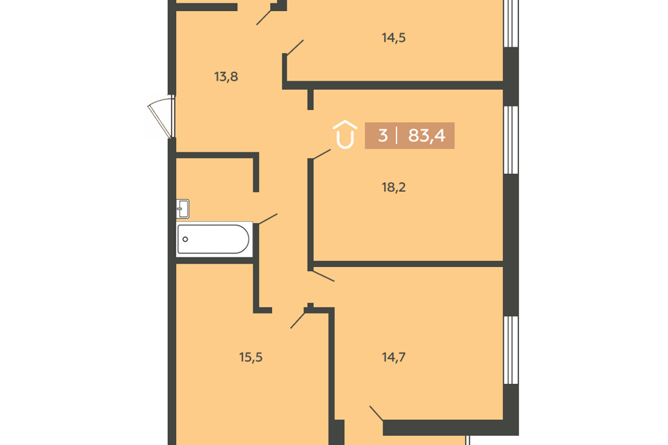 Продаётся 3-комнатная квартира, 83.4 м²