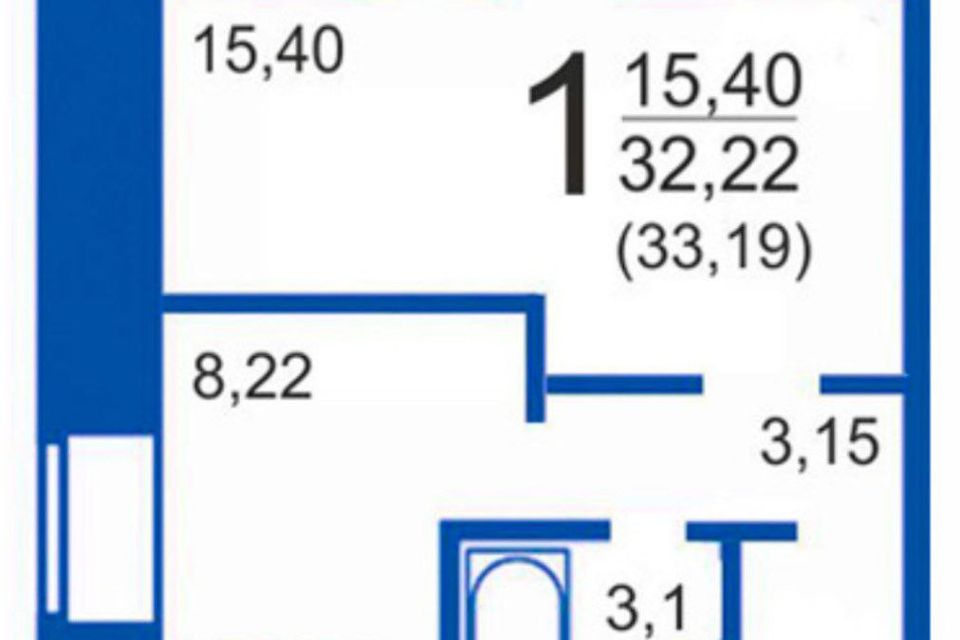Продаётся 1-комнатная квартира, 33.2 м²