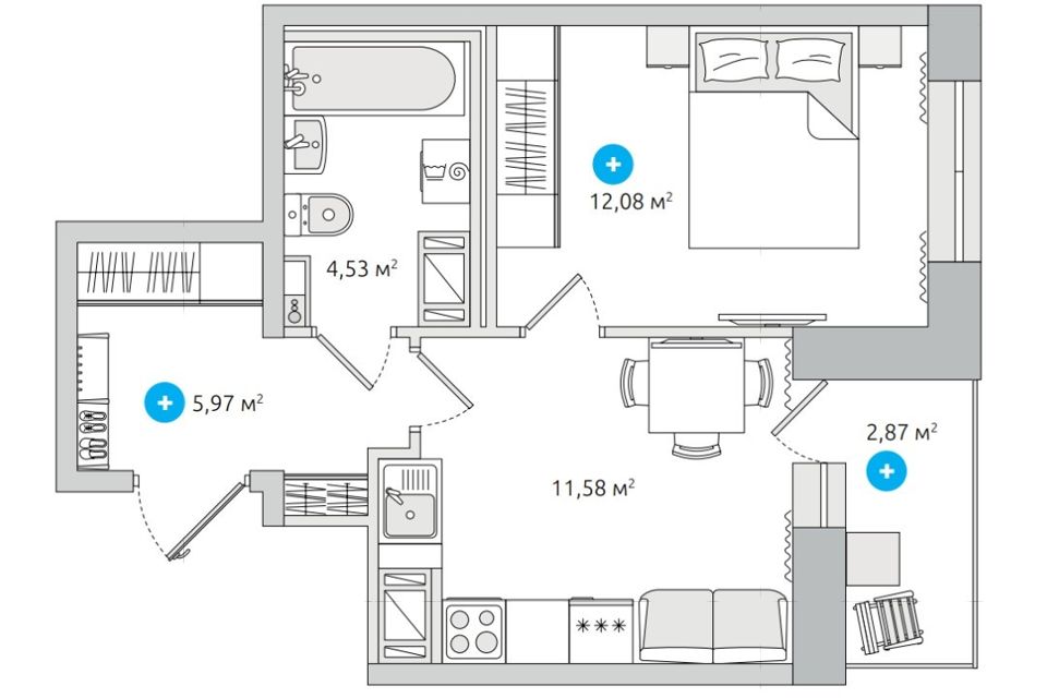 Продаётся 1-комнатная квартира, 34.3 м²