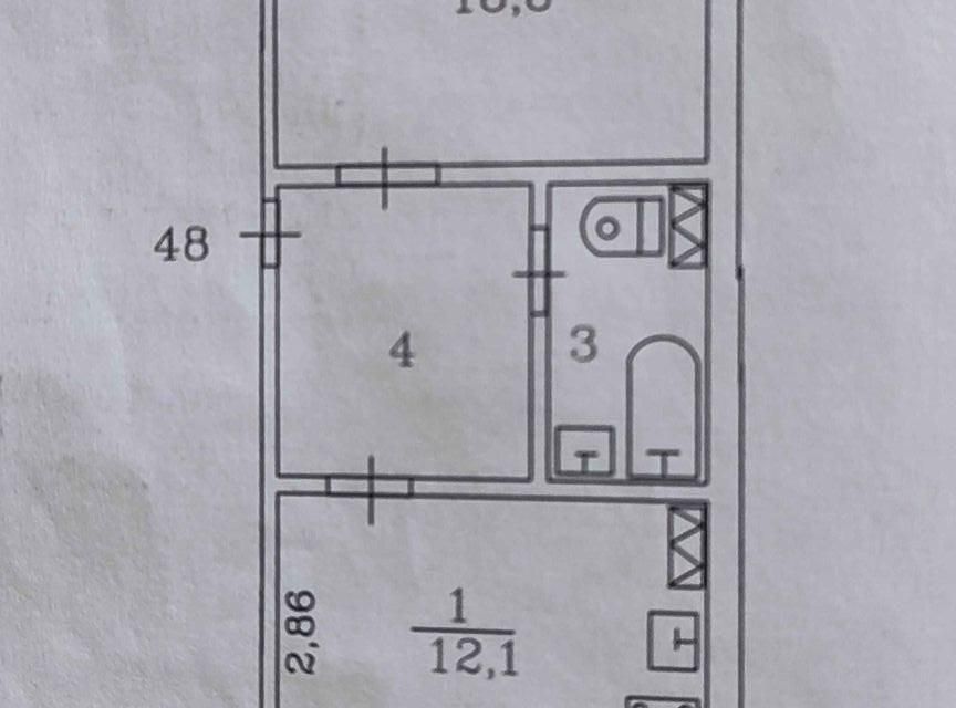 Продаётся 1-комнатная квартира, 42.7 м²