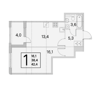 Продаётся 1-комнатная квартира, 38 м²