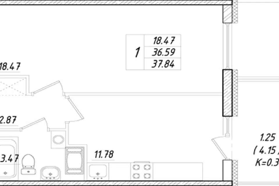 Продаётся 1-комнатная квартира, 37.84 м²