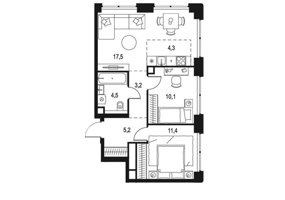 Продаётся 2-комнатная квартира, 56.2 м²