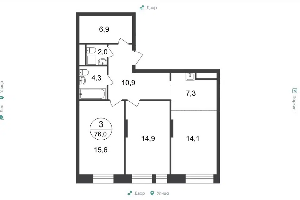 Продаётся 3-комнатная квартира, 76 м²