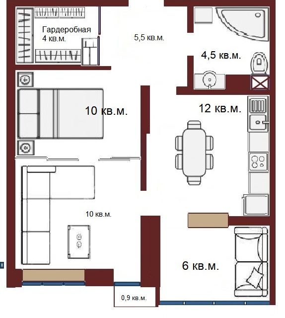 Продаётся 1-комнатная квартира, 52 м²