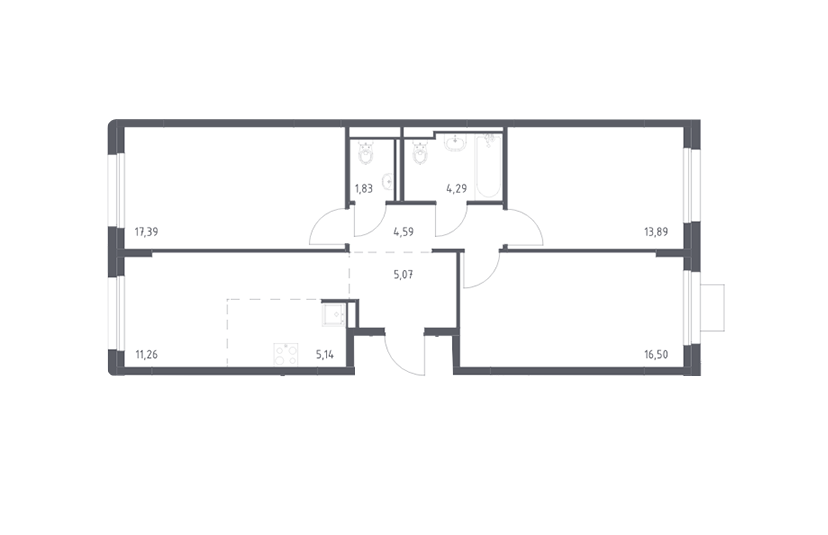 Продаётся 3-комнатная квартира, 79.96 м²