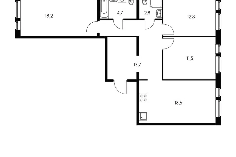 Продаётся 4-комнатная квартира, 84.6 м²