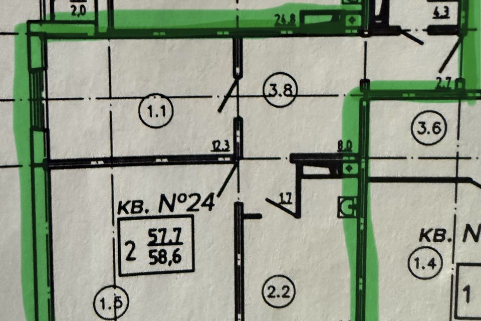Продаётся 2-комнатная квартира, 57.8 м²