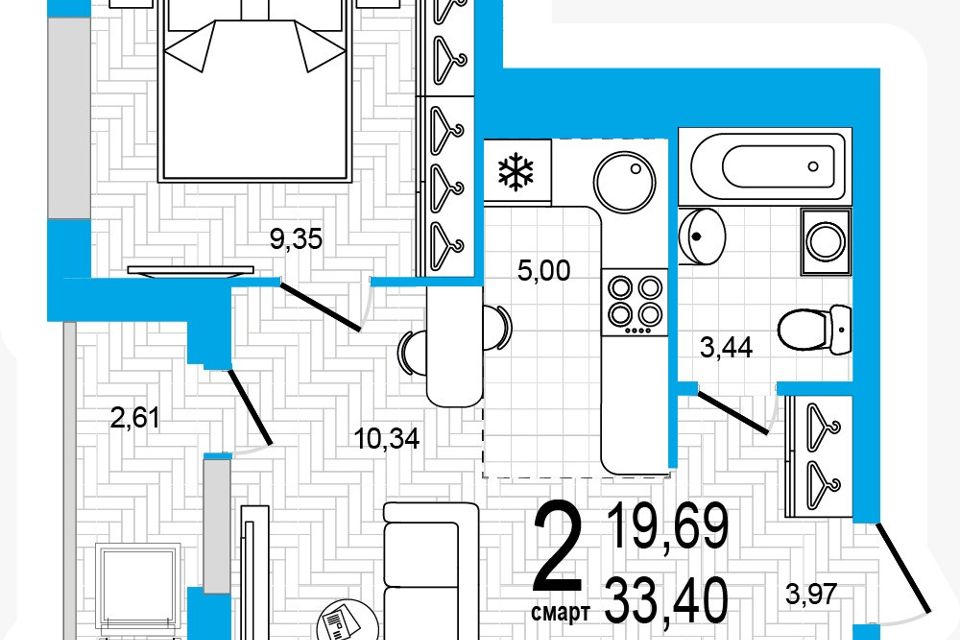 Продаётся 1-комнатная квартира, 33 м²