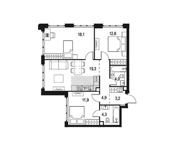 Продаётся 3-комнатная квартира, 78.3 м²