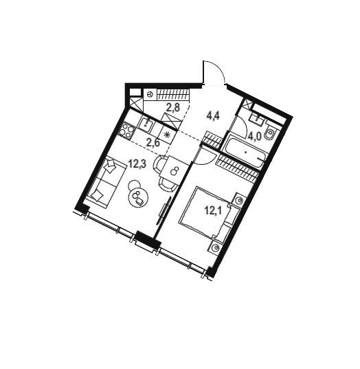 Продаётся 1-комнатная квартира, 38.2 м²