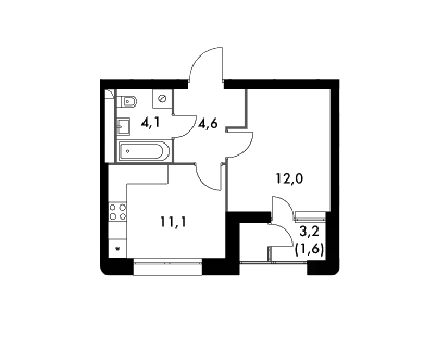 Продаётся 1-комнатная квартира, 33.4 м²