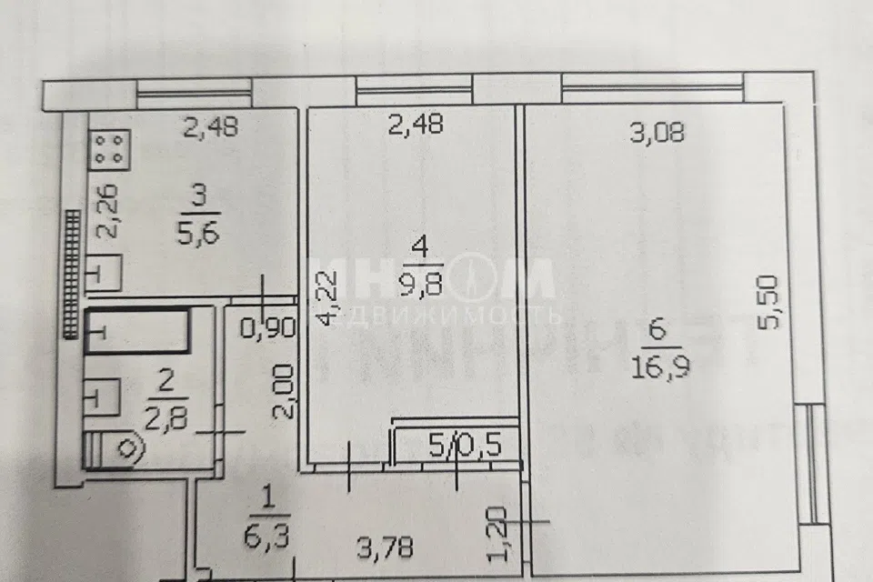 Продаётся 2-комнатная квартира, 42 м²