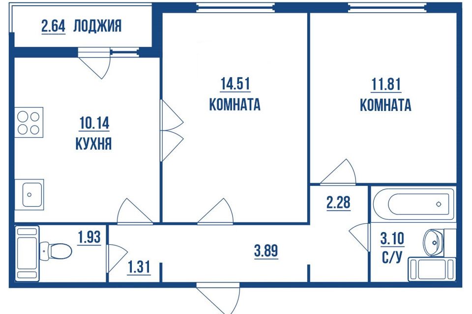 Продаётся 2-комнатная квартира, 51.6 м²