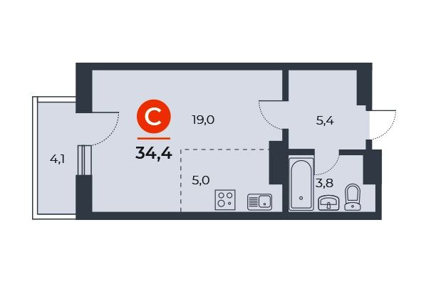 Продаётся студия, 34 м²
