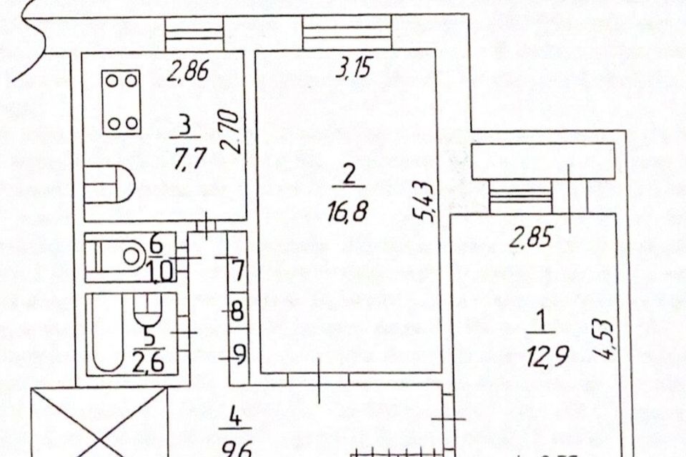 Продаётся 2-комнатная квартира, 52.7 м²