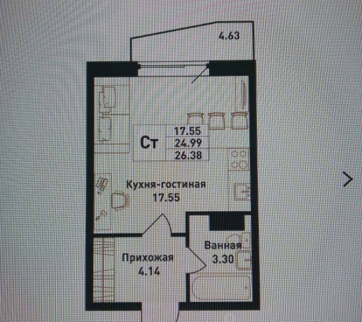 Продаётся студия, 26 м²