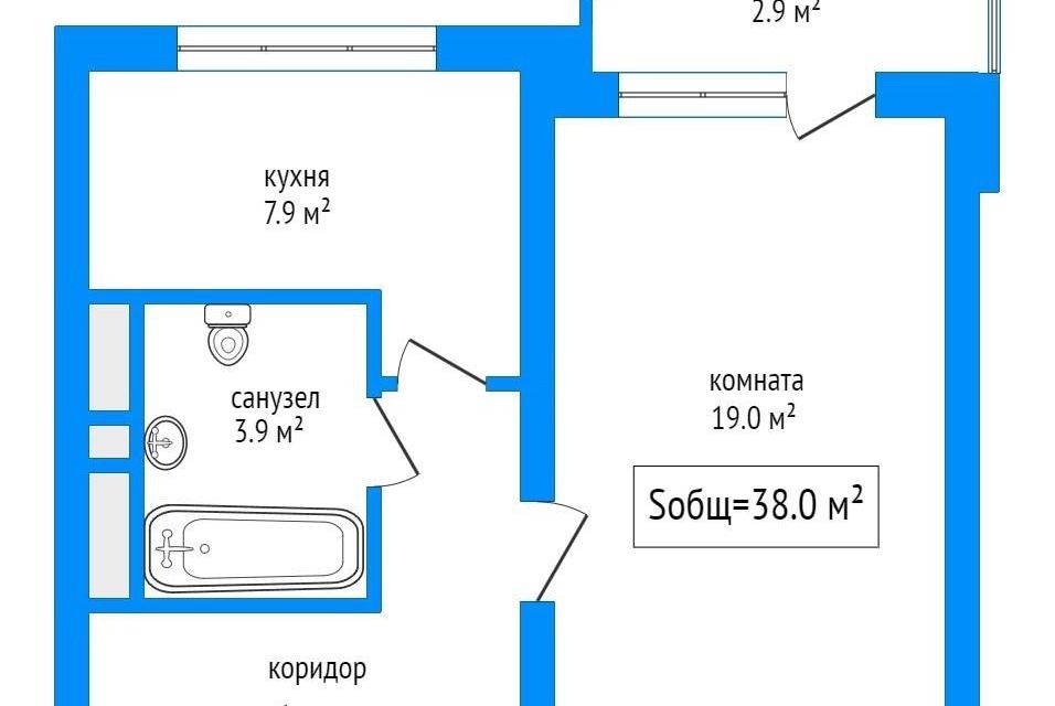 Продаётся 1-комнатная квартира, 38 м²