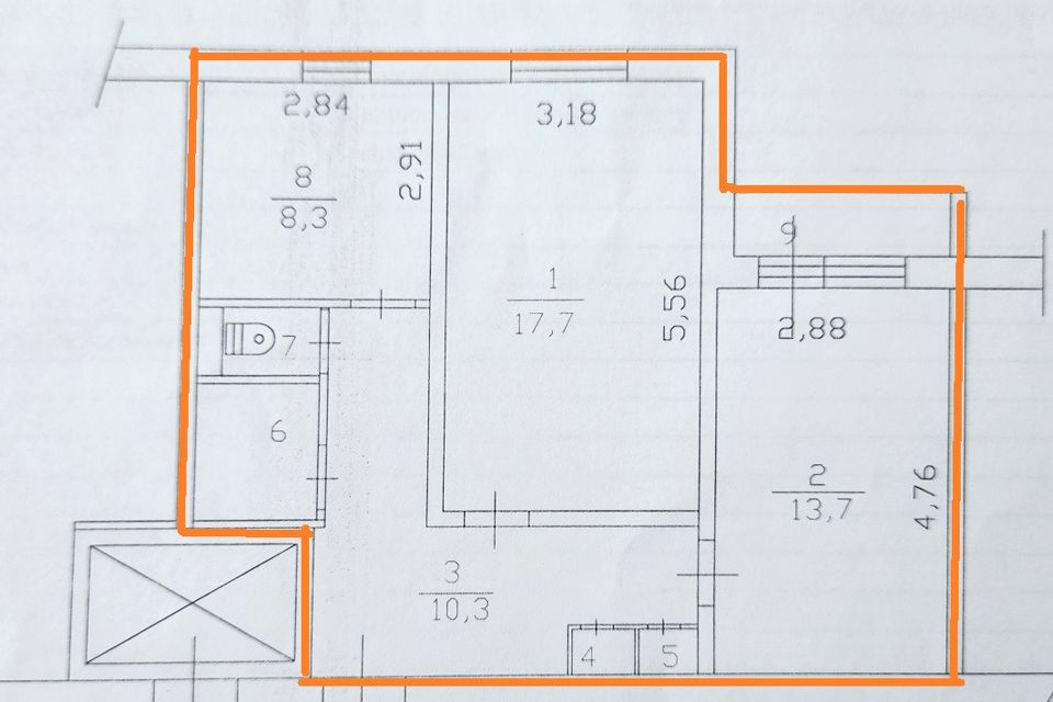 Продаётся 2-комнатная квартира, 54.4 м²