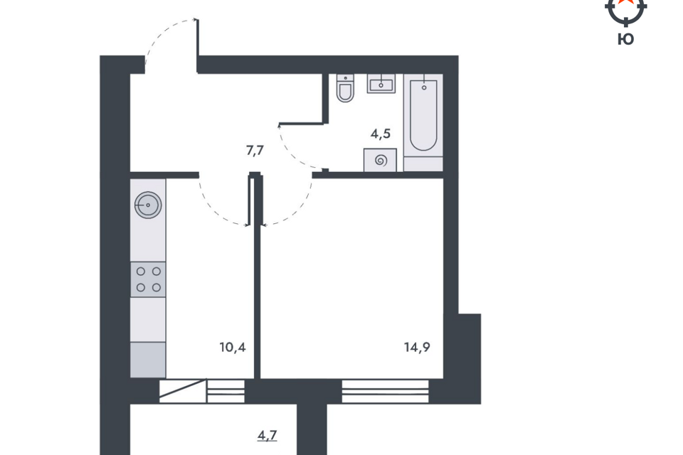 Продаётся 1-комнатная квартира, 37.6 м²