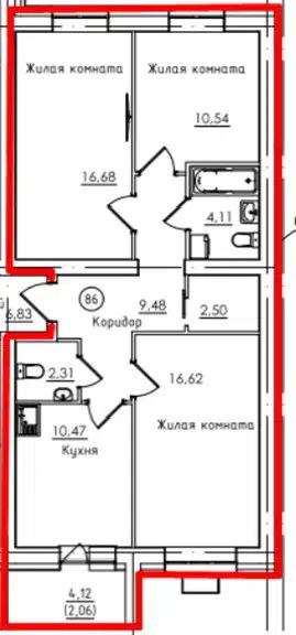 Продаётся 3-комнатная квартира, 72.9 м²