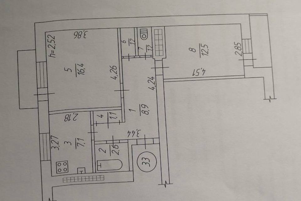 Продаётся 2-комнатная квартира, 54 м²