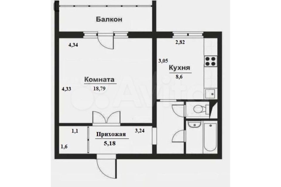 Продаётся 1-комнатная квартира, 40.2 м²