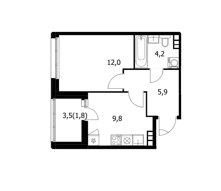 Продаётся 1-комнатная квартира, 33.7 м²